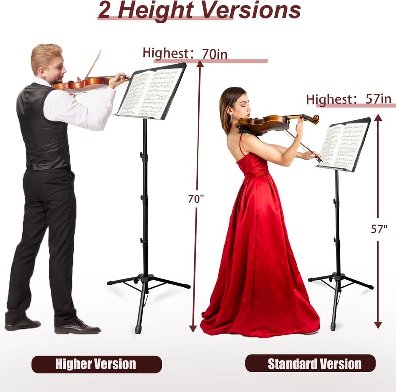 HOLANHING 70IN Sheet Music Stand, Tall Music Stand for Sheet Music Height- Adjustable Music Sheet Stand with Carrying Bag for Guitar, Violin, Ukulele (33-70IN-B) - Image 2